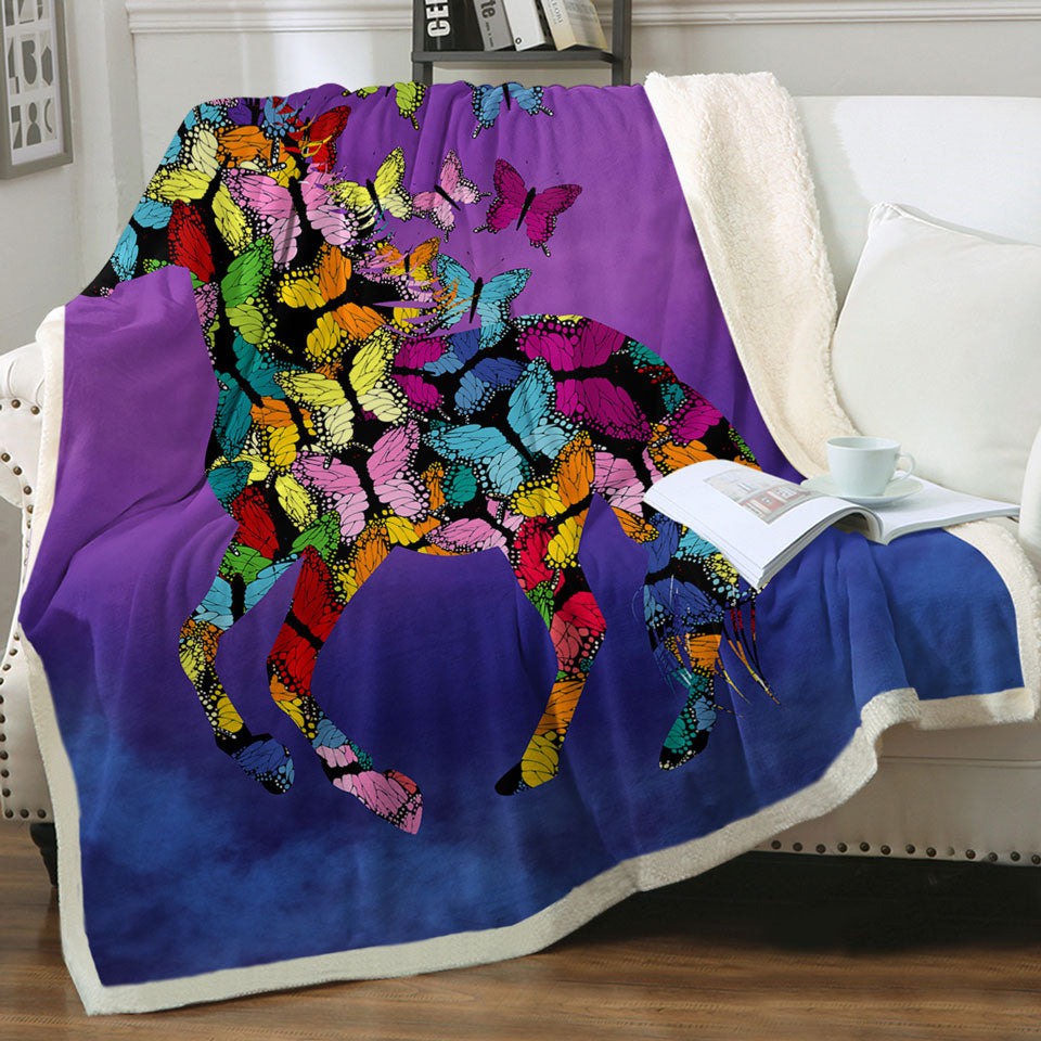 Multi Colored Butterflies Horse Throw Blanket