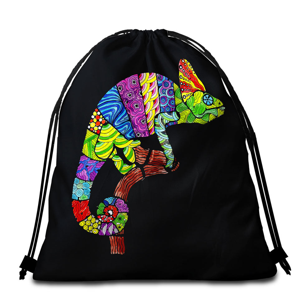 Multi Colored Chameleon Beach Towels and Bags Set