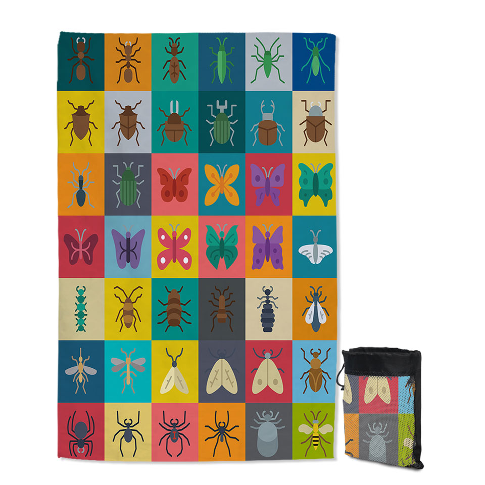 Multi Colored Checkered Bugs and Insects Travel Beach Towel
