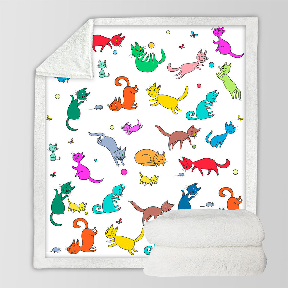 Multi Colored Cute Blankets with Playing Cats