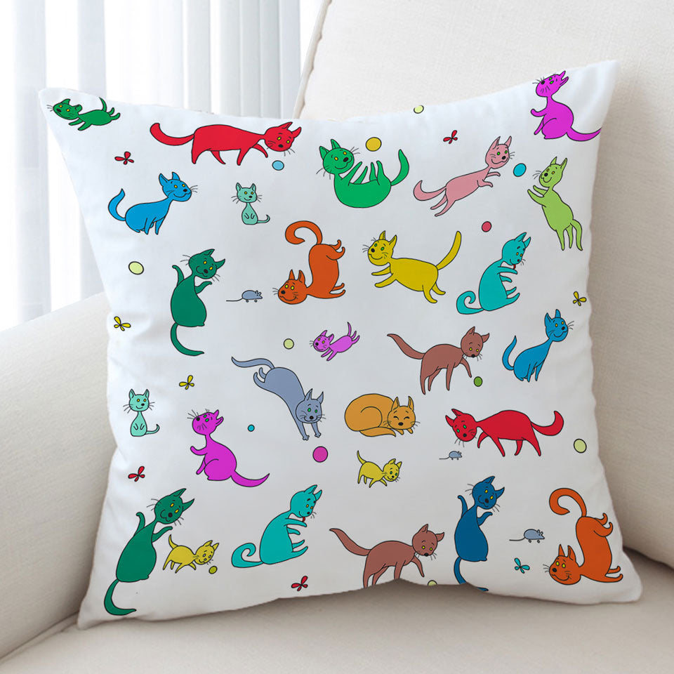 Multi Colored Cute Children Cushion with Playing Cats