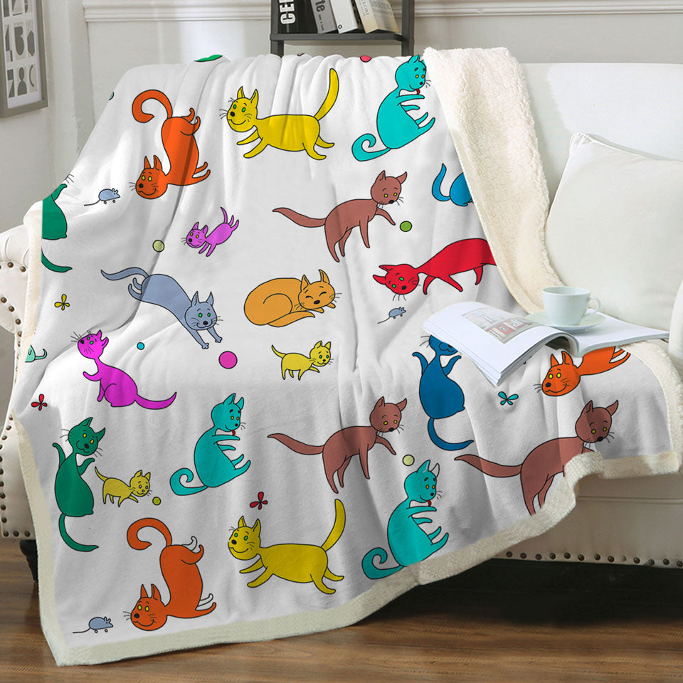Multi Colored Cute Childrens Throws with Playing Cats