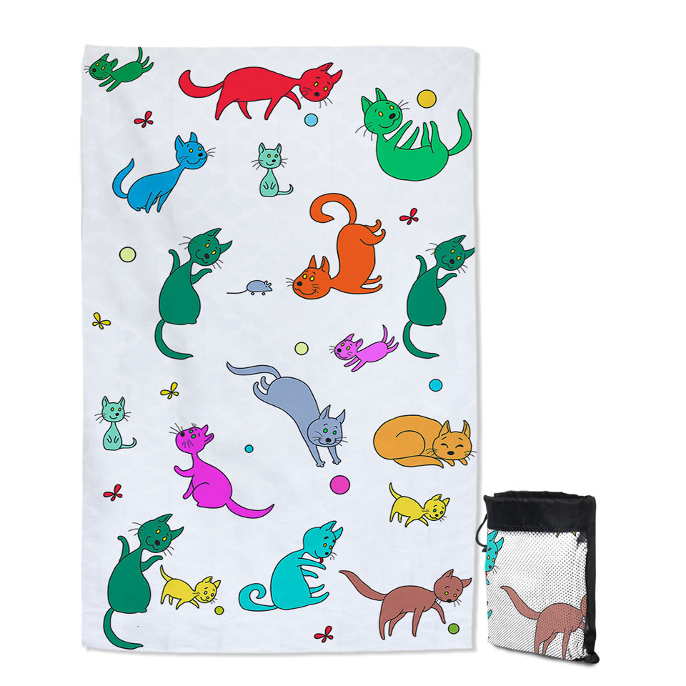 Multi Colored Cute Kids Swimming Towels with Playing Cats