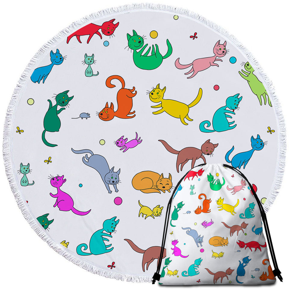 Multi Colored Cute Playing Cats Round Beach Towel