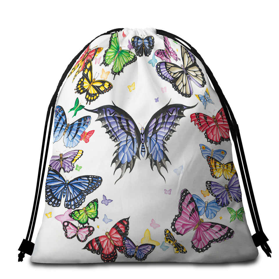 Multi Colored Dark Ring of Butterflies Beach Bags and Towels
