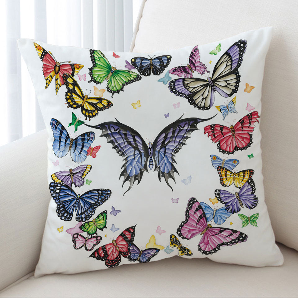 Multi Colored Dark Ring of Butterflies Cushion Cover