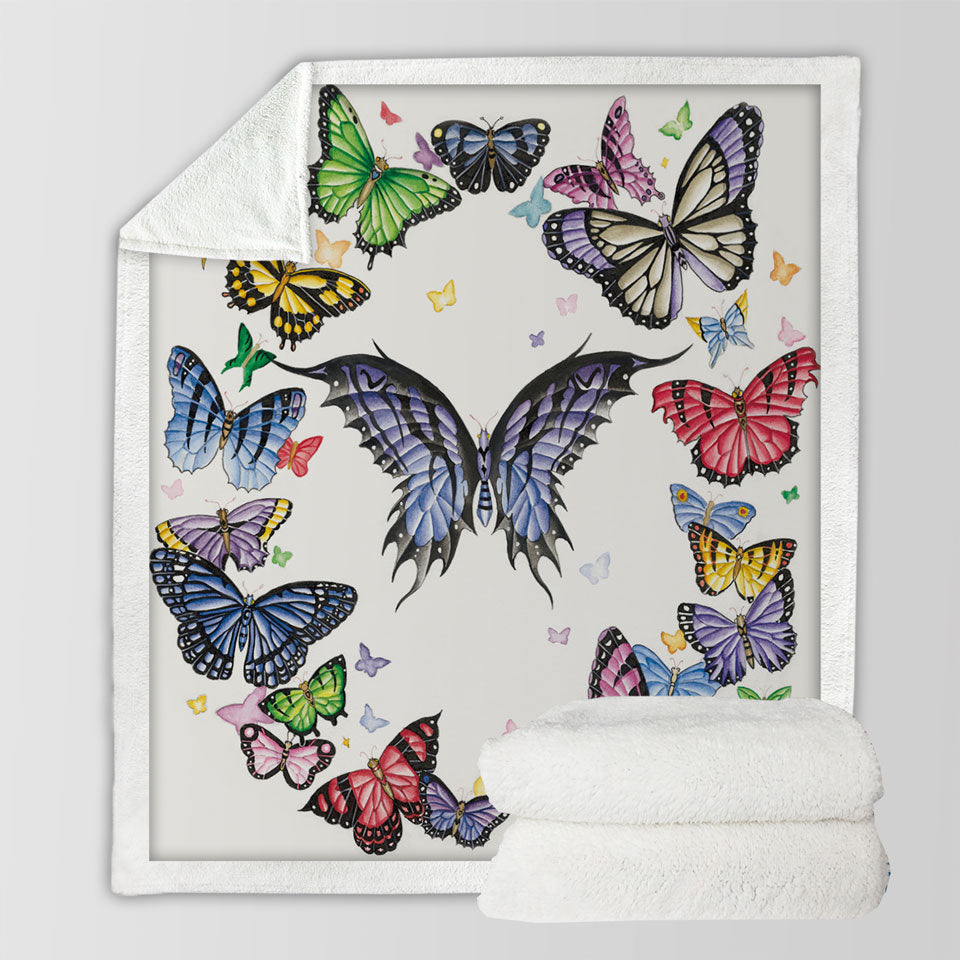 products/Multi-Colored-Dark-Ring-of-Butterflies-Fleece-Blankets