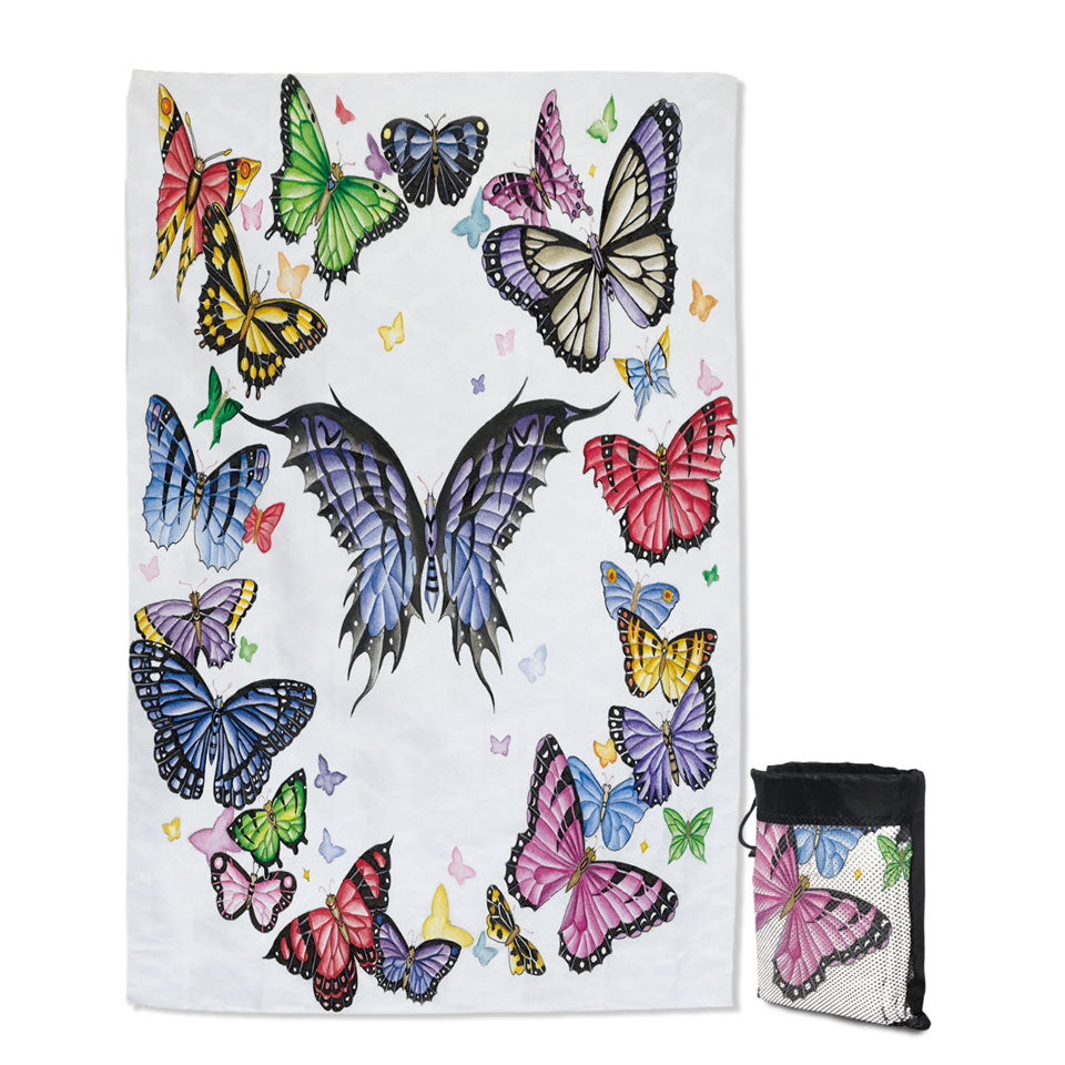 Multi Colored Dark Ring of Butterflies Lightweight Beach Towel