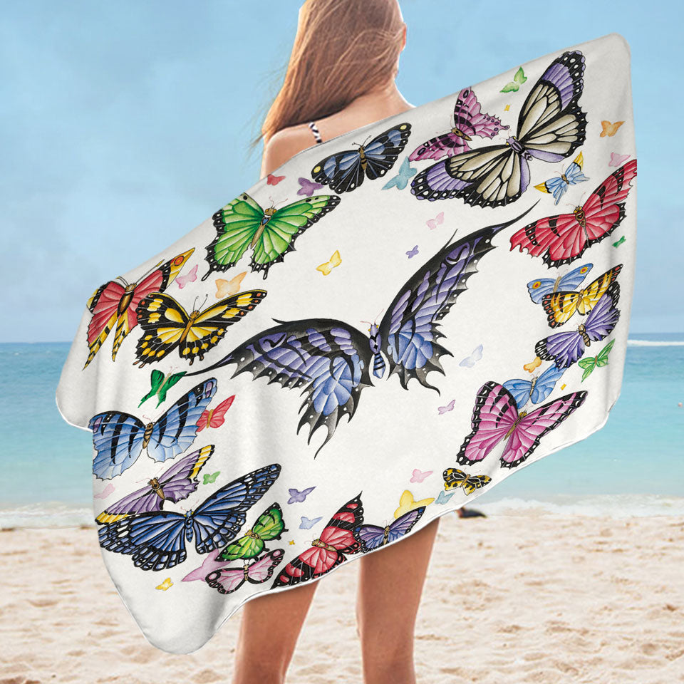 Multi Colored Dark Ring of Butterflies Swims Towel