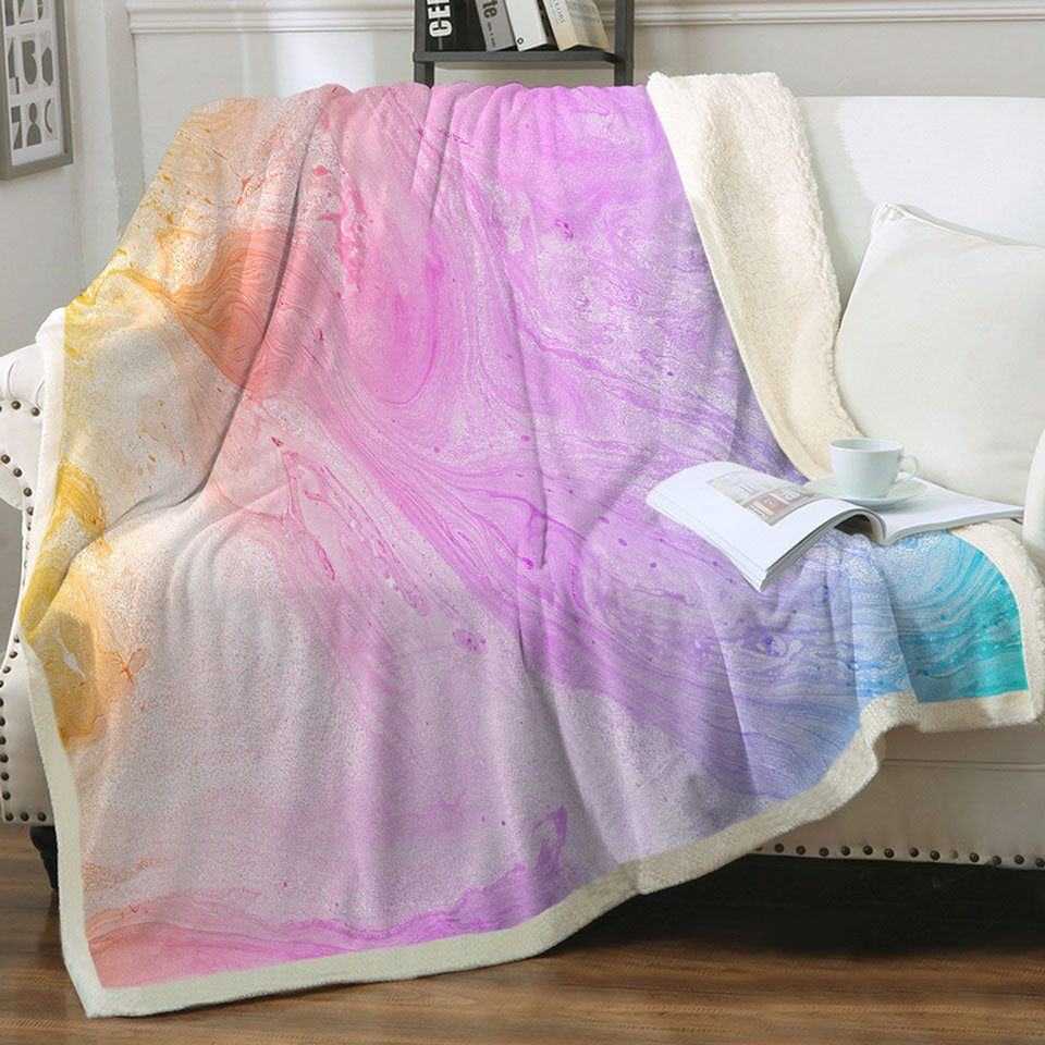 Multi Colored Decorative Blankets Pastel Yellow Purple Blue Marble