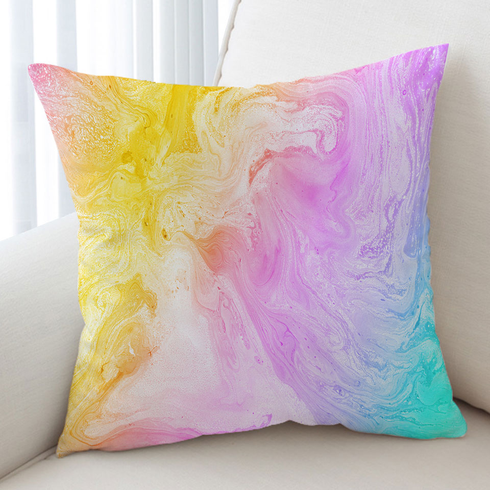 Multi Colored Decorative Pillows Pastel Yellow Purple Blue Marble