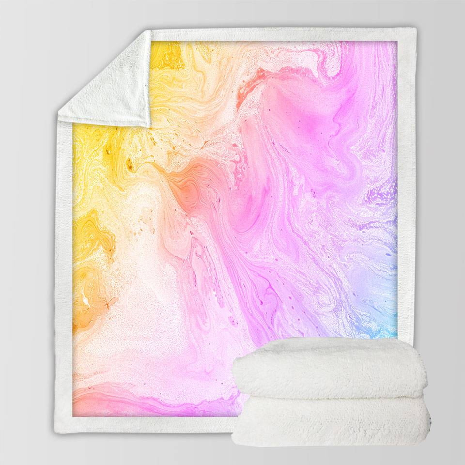 Multi Colored Decorative Throws Pastel Yellow Purple Blue Marble