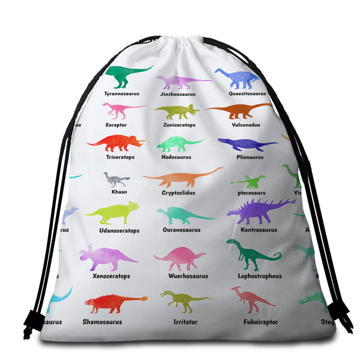 Multi Colored Dinosaurs Beach Towel Bags Drawings and Names