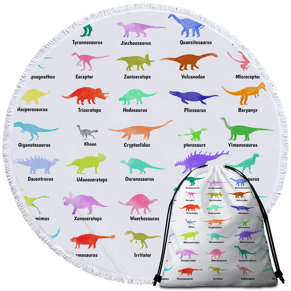 Multi Colored Dinosaurs Beach Towels Drawings and Names