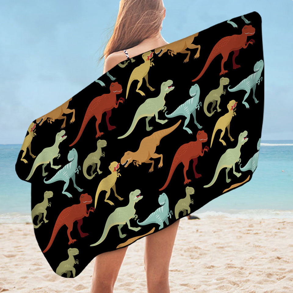 Multi Colored Dinosaurs Beach Towels T rex