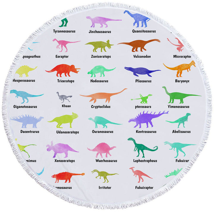 Multi Colored Dinosaurs Childrens Beach Towels Drawings and Names
