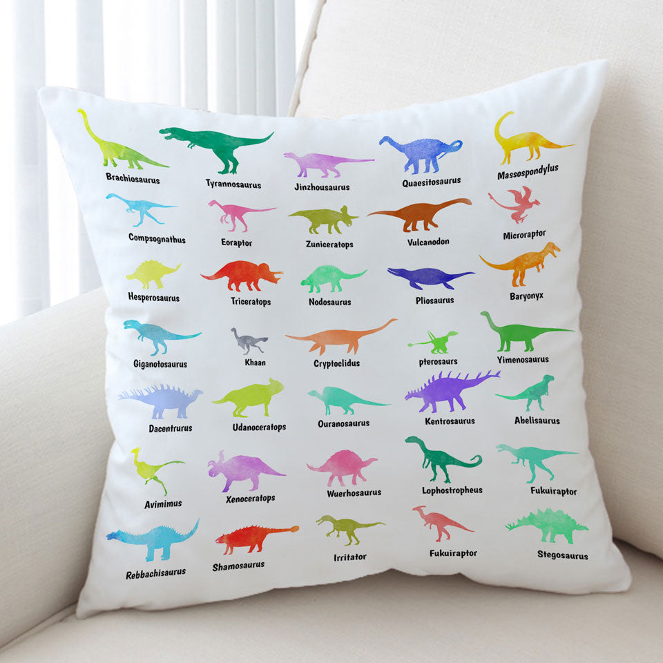 Multi Colored Dinosaurs Kids Cushions Drawings and Names