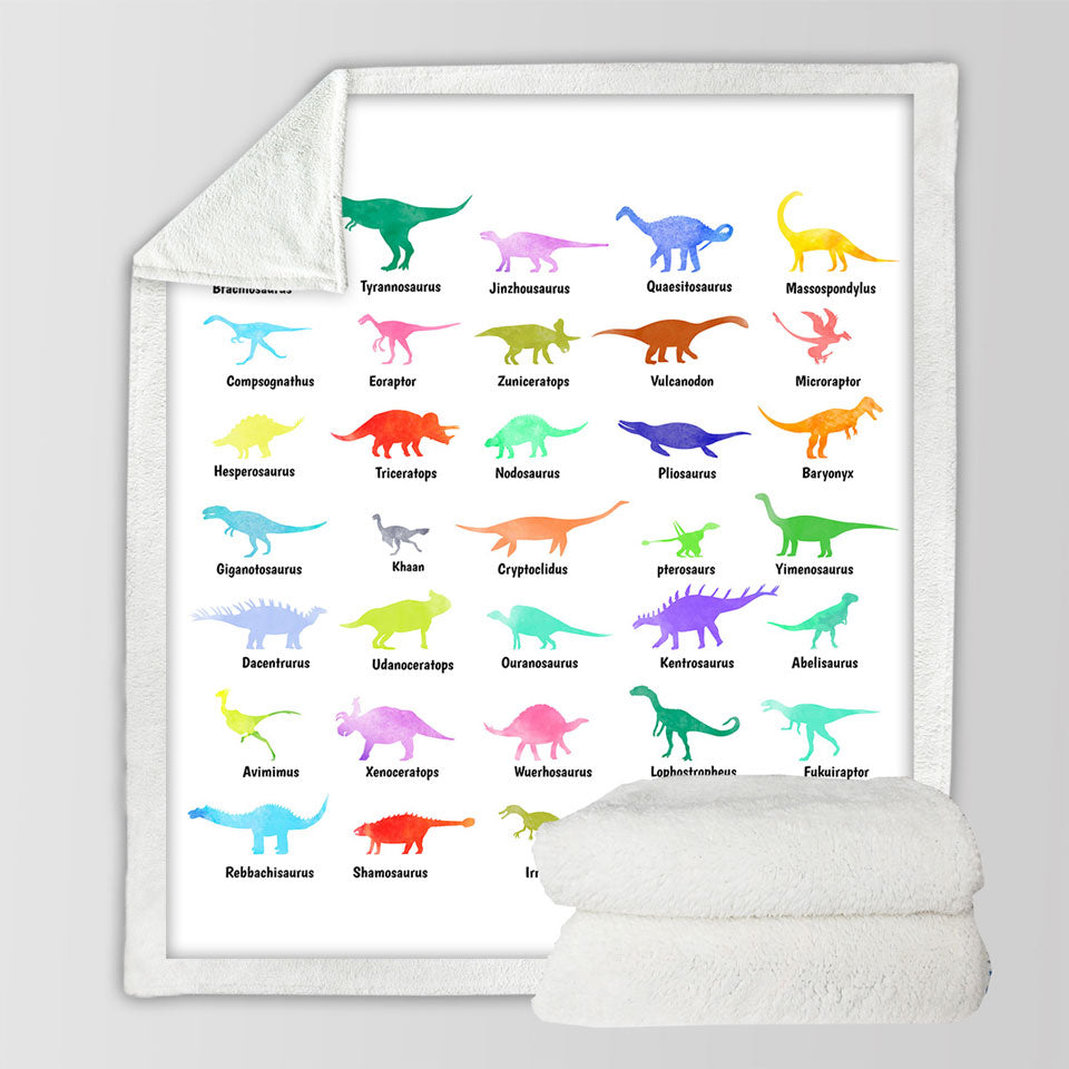 Multi Colored Dinosaurs Kids Throws Drawings and Names