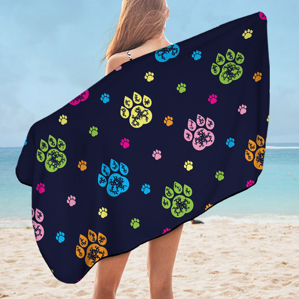 Multi Colored Dog Paws Lightweight Beach Towel
