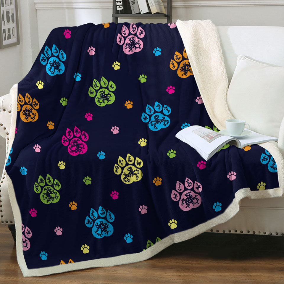 Multi Colored Dog Paws Throw Blanket