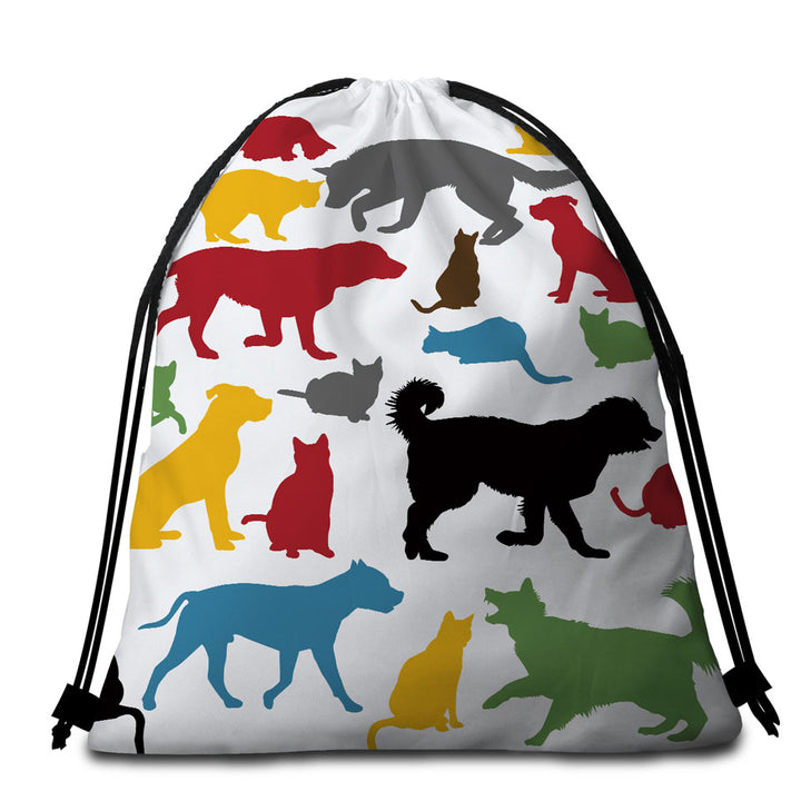 Multi Colored Dogs Silhouettes Beach Towels and Bags Set
