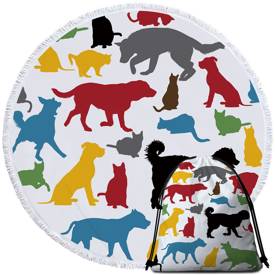 Multi Colored Dogs Silhouettes Beach Towels