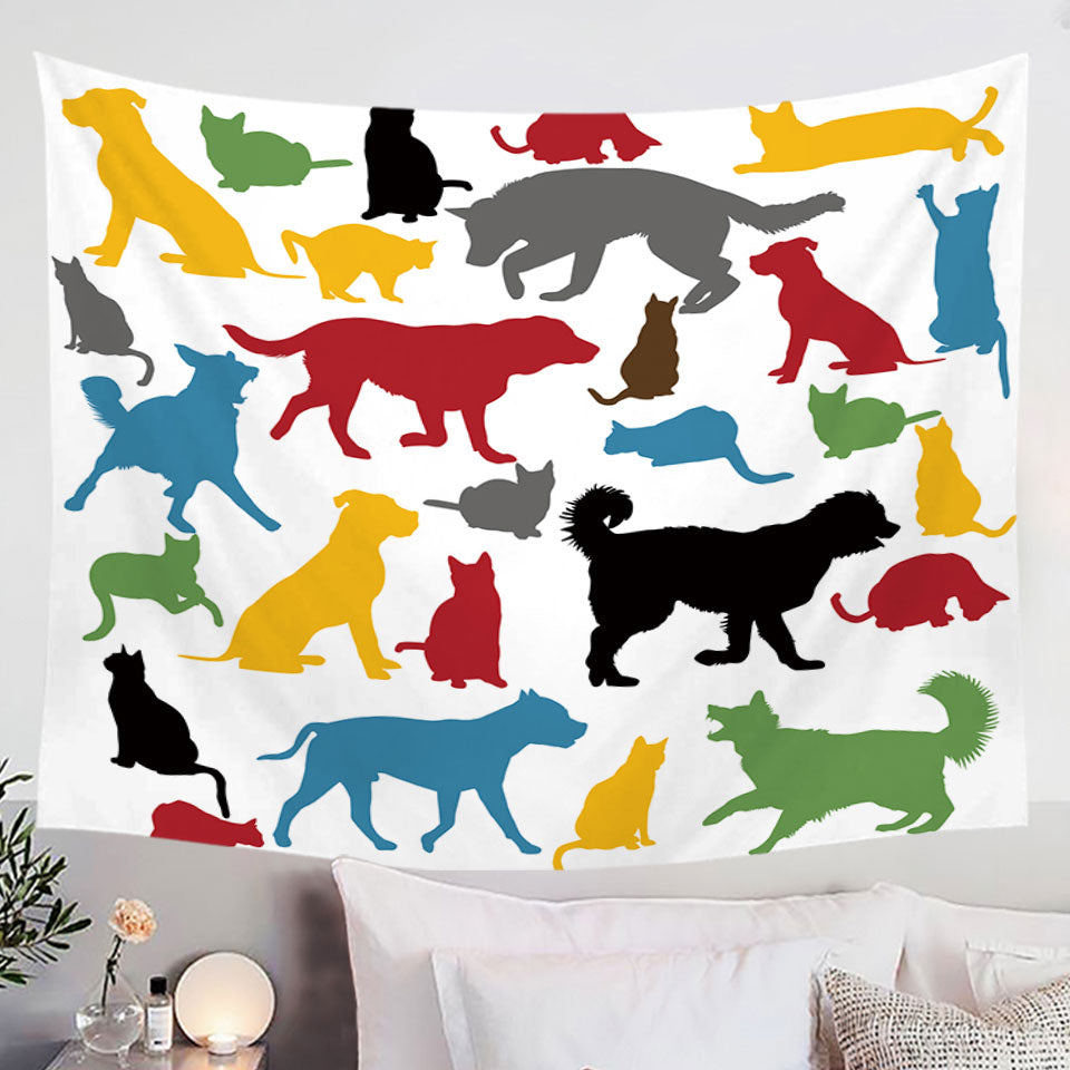 Multi Colored Dogs Silhouettes Tapestry