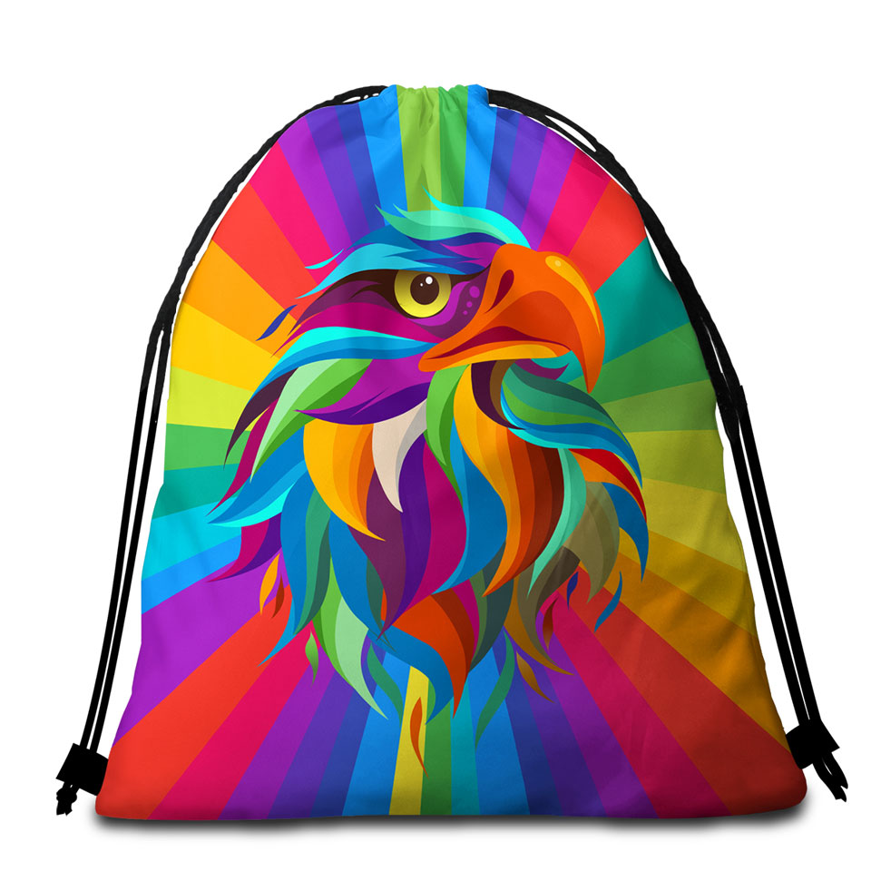 Multi Colored Eagle Head Beach Towel Bags
