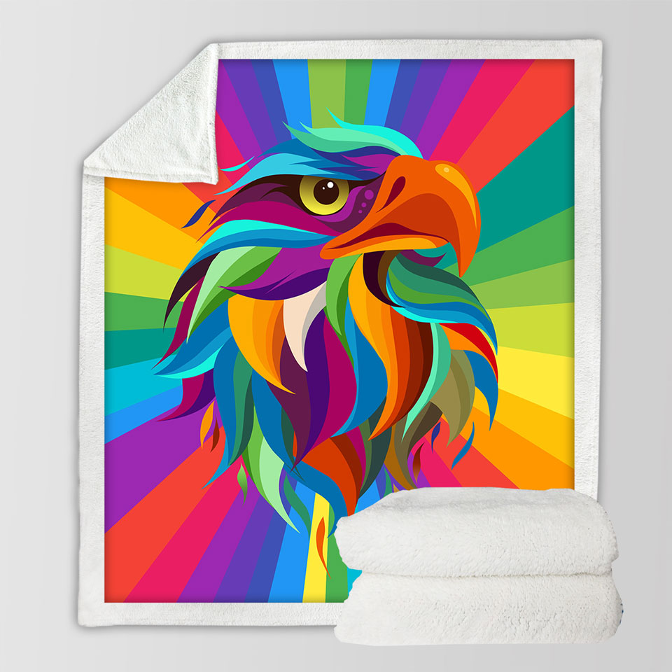 Multi Colored Eagle Head Sherpa Blanket