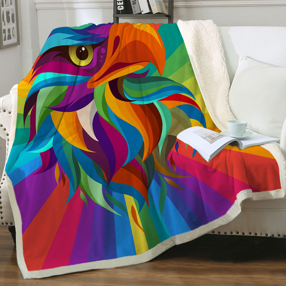 Multi Colored Eagle Head Throw Blanket