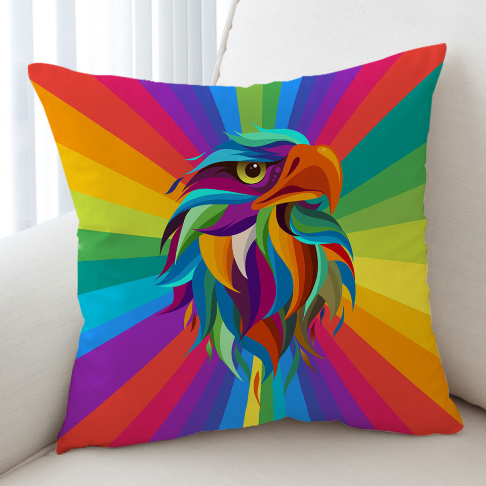 Multi Colored Eagle Head Throw Pillow