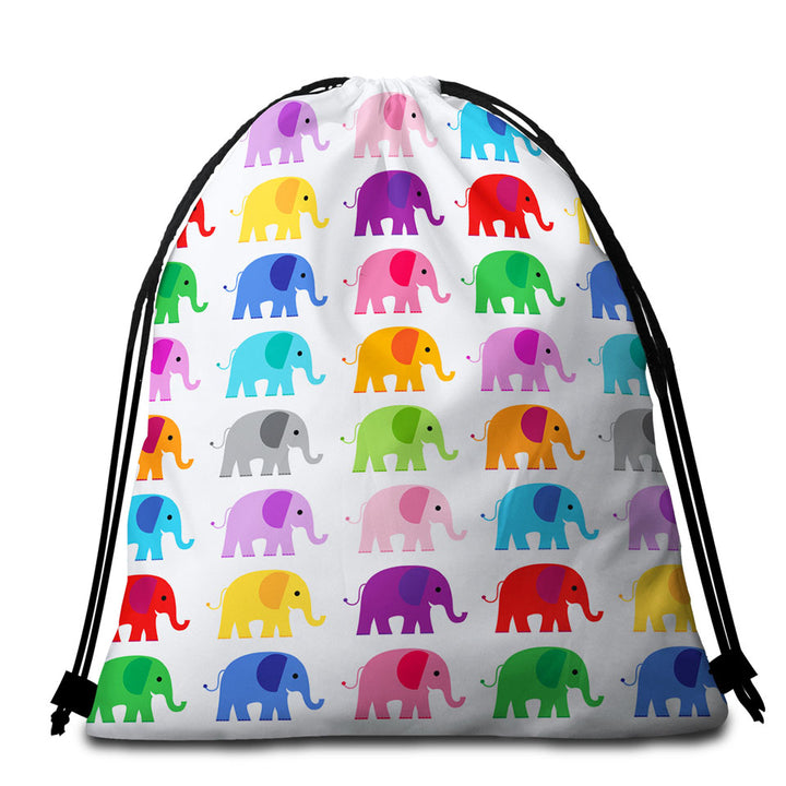 Multi Colored Elephant Beach Towels and Bags Set