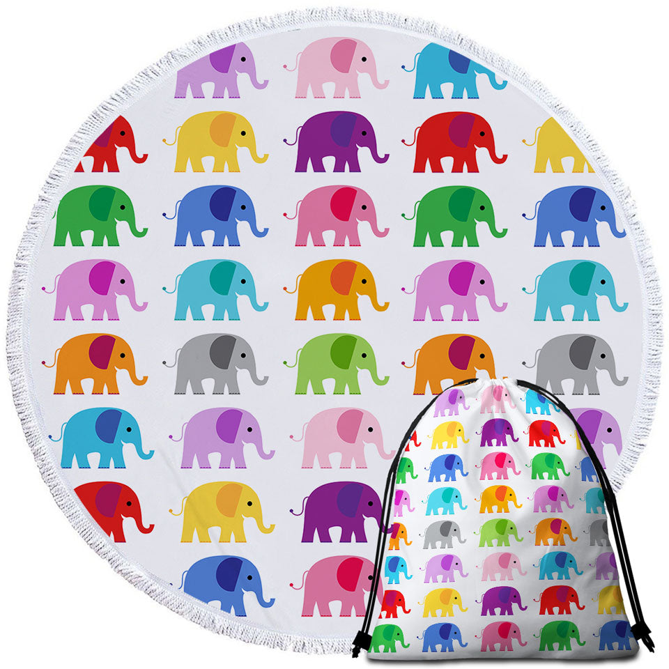 Multi Colored Elephant Round Beach Towel