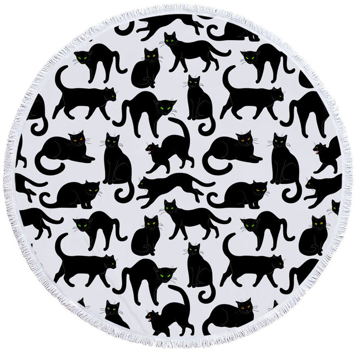 Multi Colored Eyes Black Cat Pattern Beach Towels
