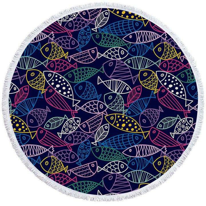 Multi Colored Fish Circle Beach Towel