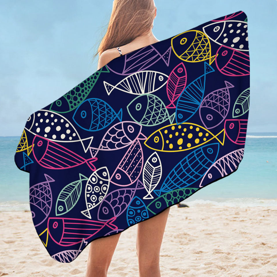 Multi Colored Fish Kids Beach Towels
