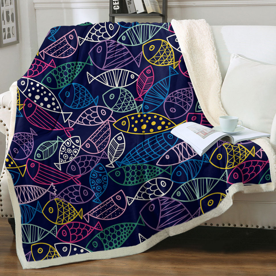 Multi Colored Fish Throw Blanket