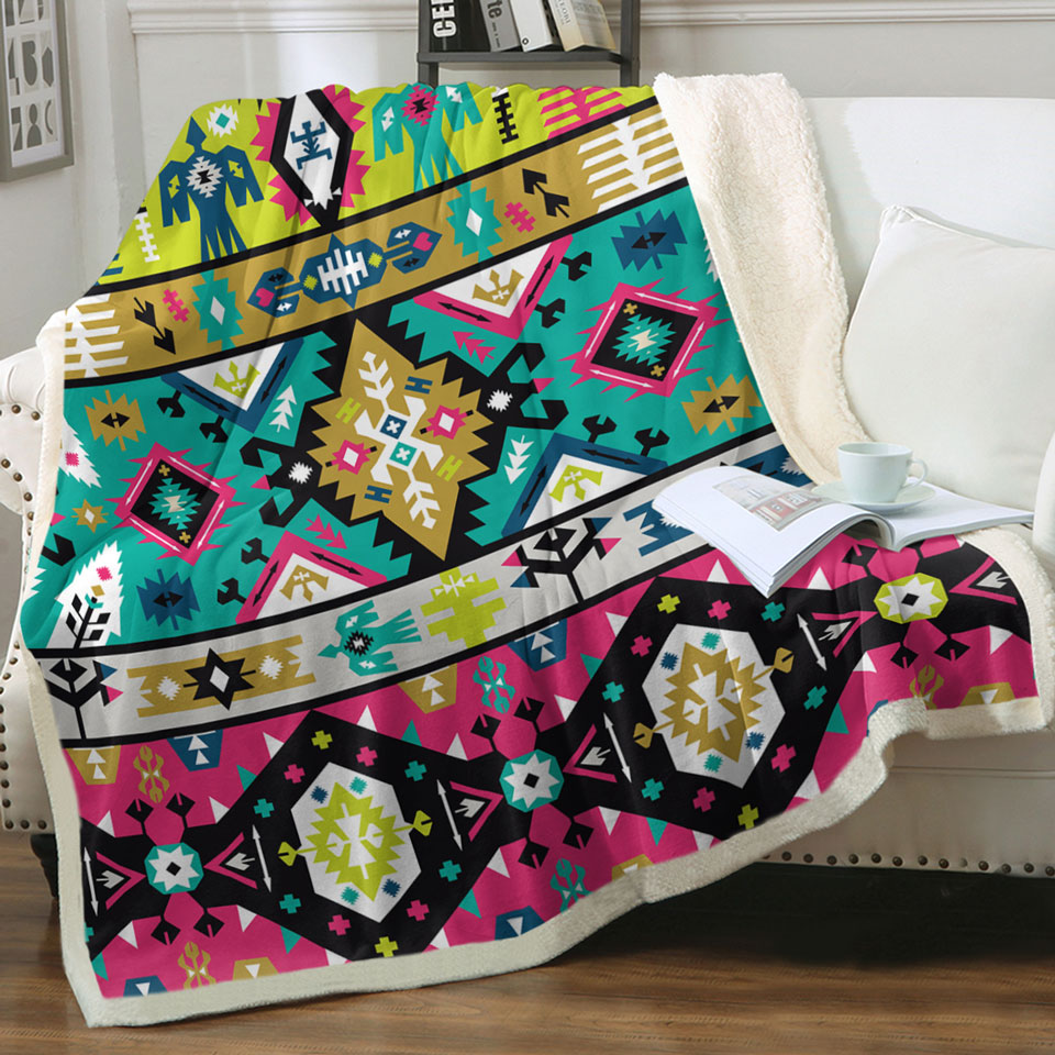 Multi Colored Fleece Blankets Aztec Design