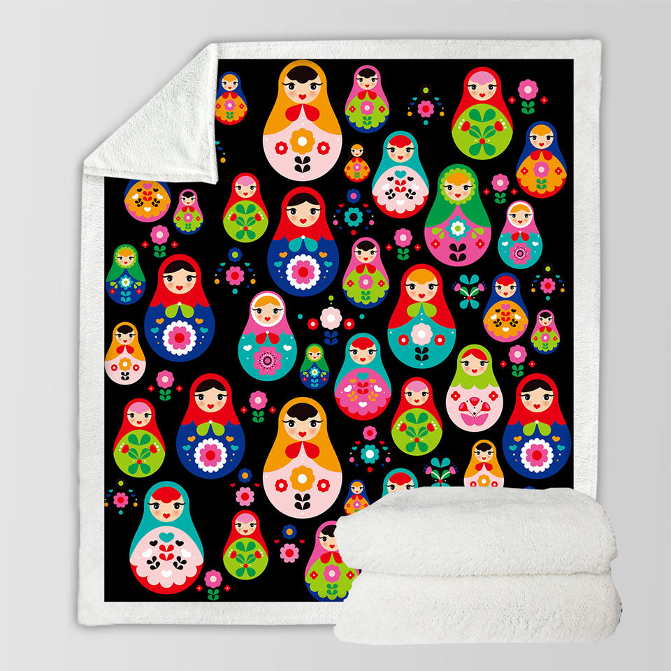 Multi Colored Fleece Blankets Matryoshka Russian Doll