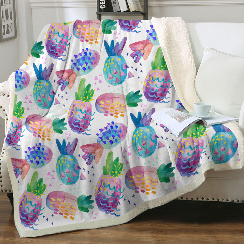 Multi Colored Fleece Blankets Painted Pineapples