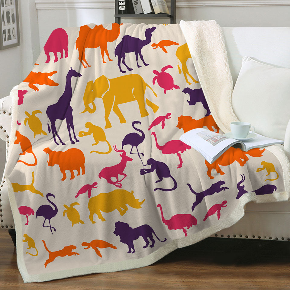 Multi Colored Fleece Blankets with Animals