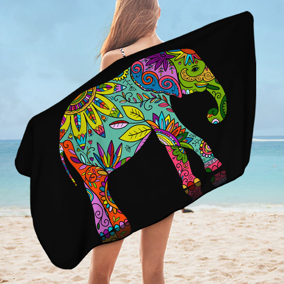 Multi Colored Floral Elephant Beach Towel