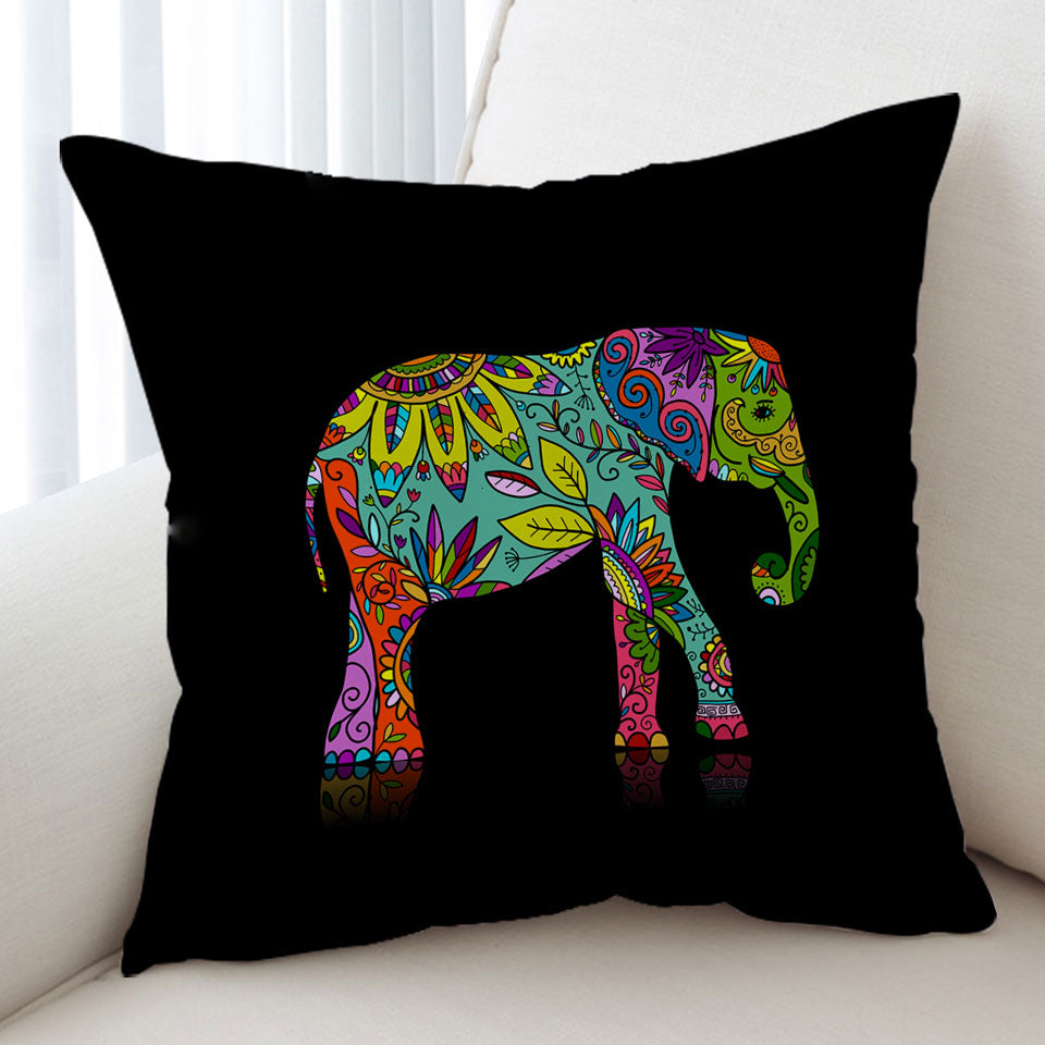 Multi Colored Floral Elephant Cushion Cover