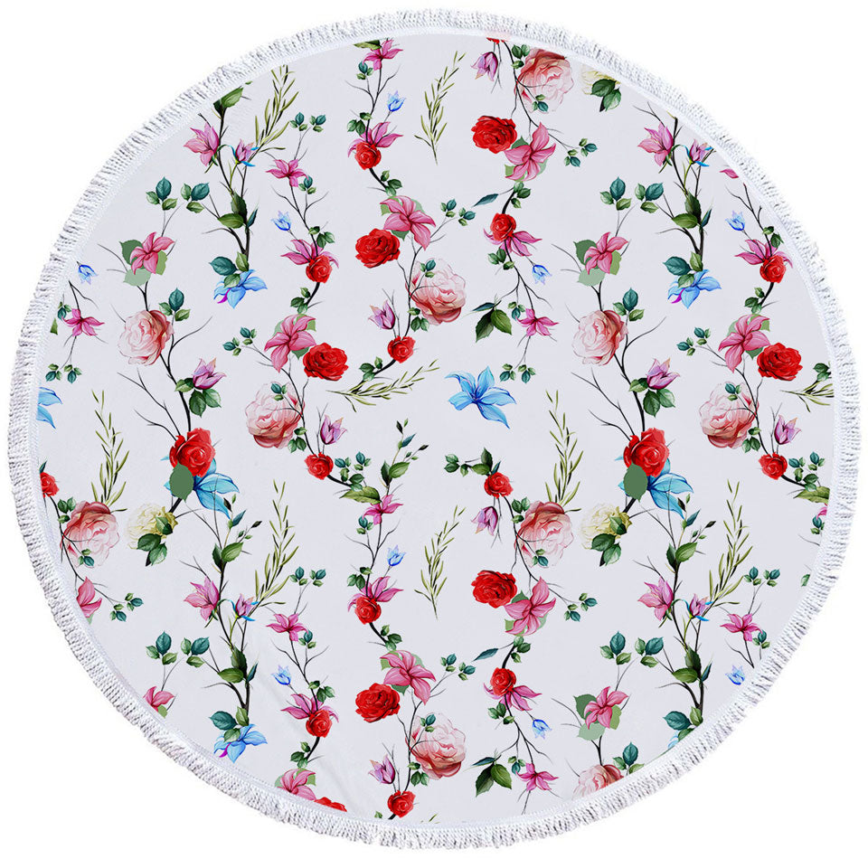 Multi Colored Flowers Circle Beach Towel