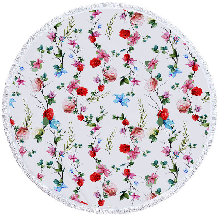 Multi Colored Flowers Circle Beach Towel