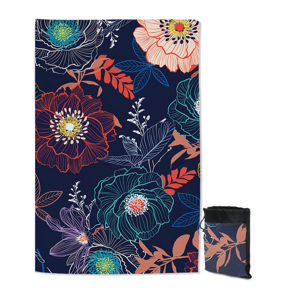 Multi Colored Flowers Microfiber Towels For Travel