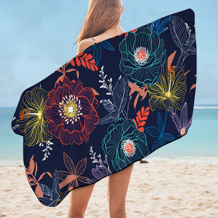 Multi Colored Flowers Microfibre Beach Towels