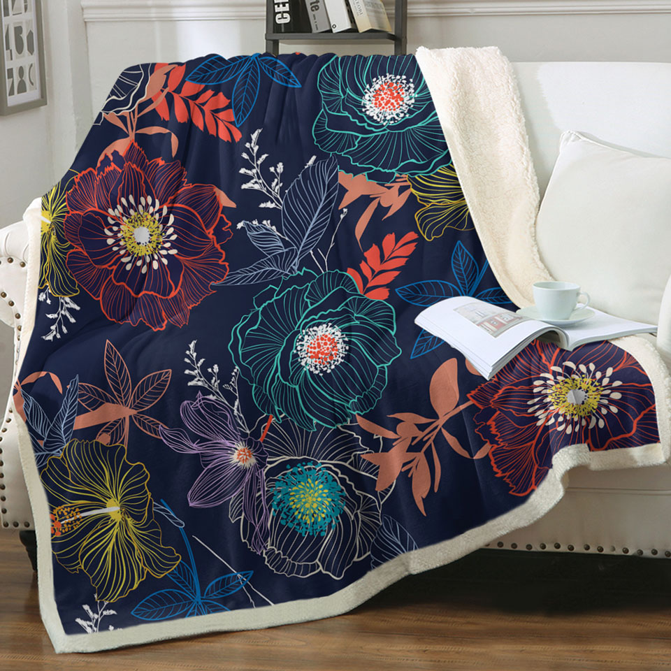 Multi Colored Flowers Sherpa Blanket