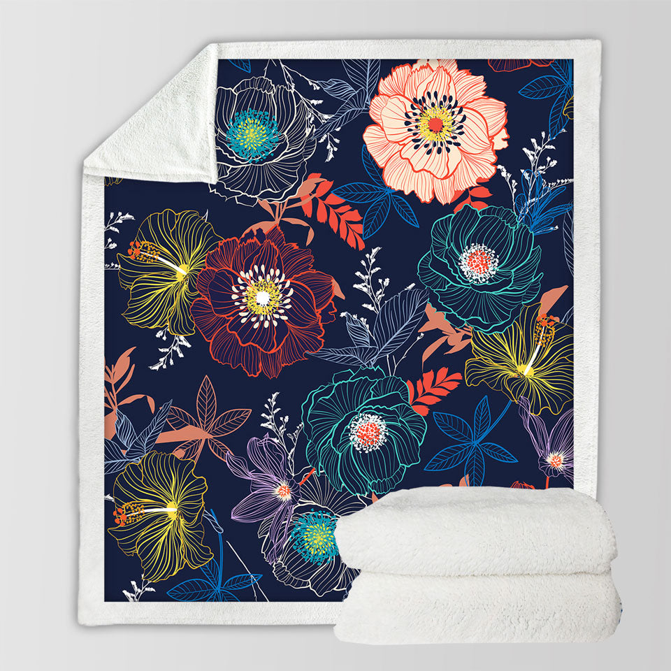 Multi Colored Flowers Throw Blanket