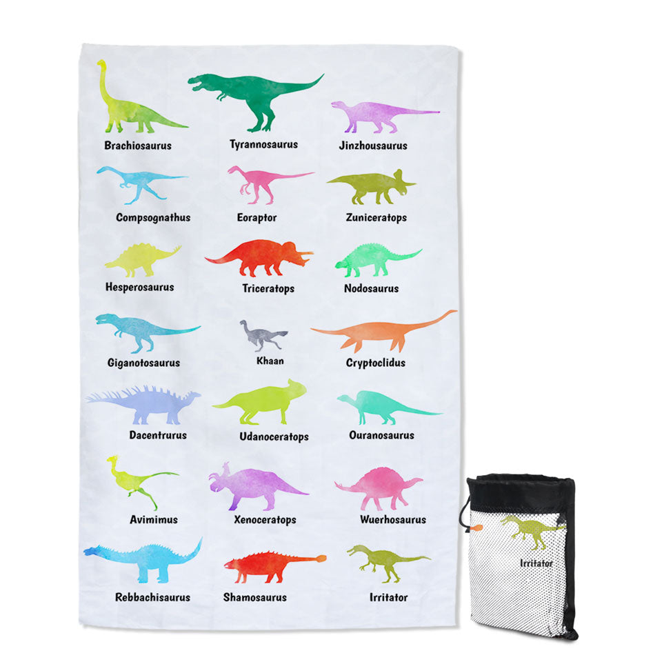 Multi Colored Kids Beach Towels Dinosaurs Drawings and Names